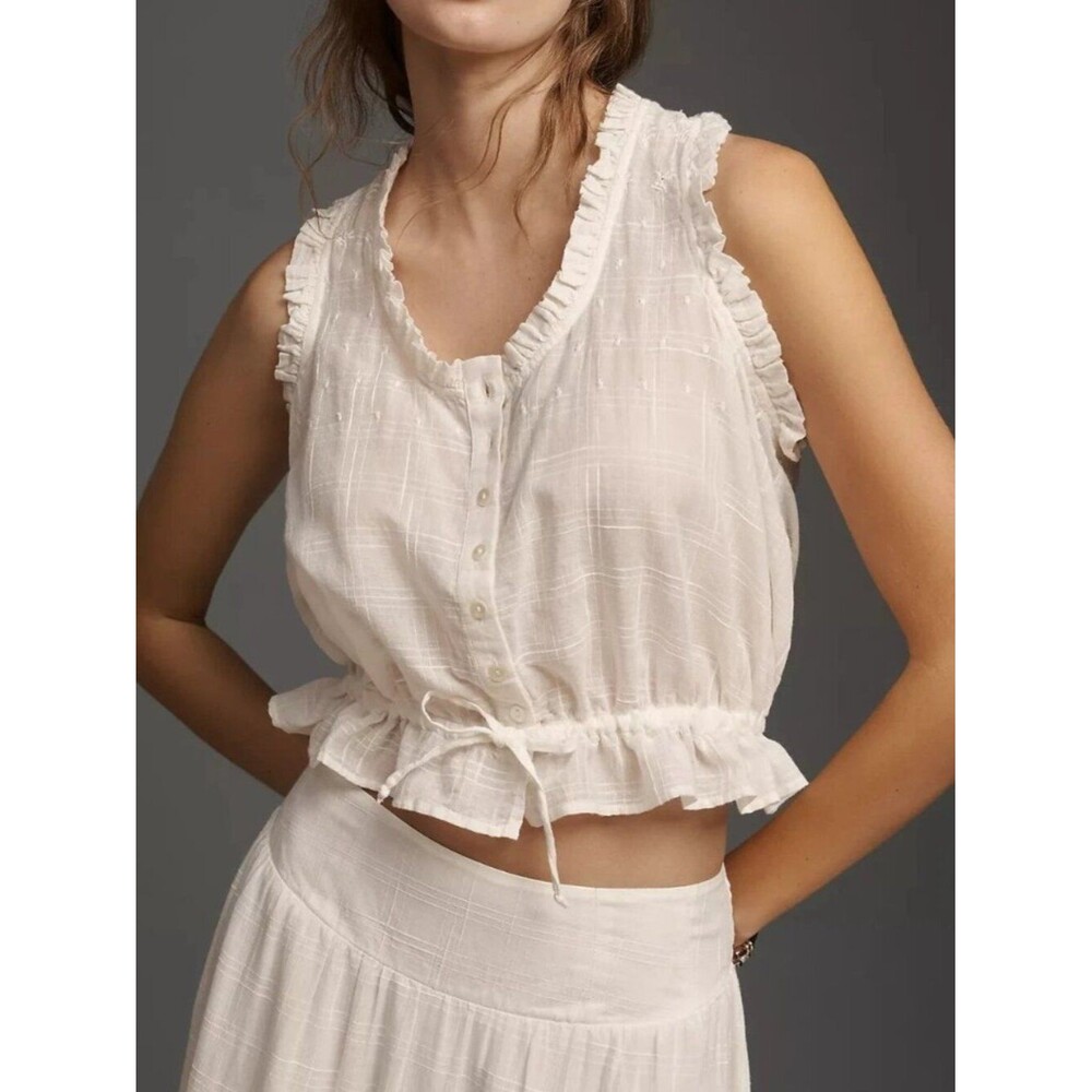 By Anthropologie Sleeveless Mixed Lace Tank Top Embroidered Buttondown L 290372